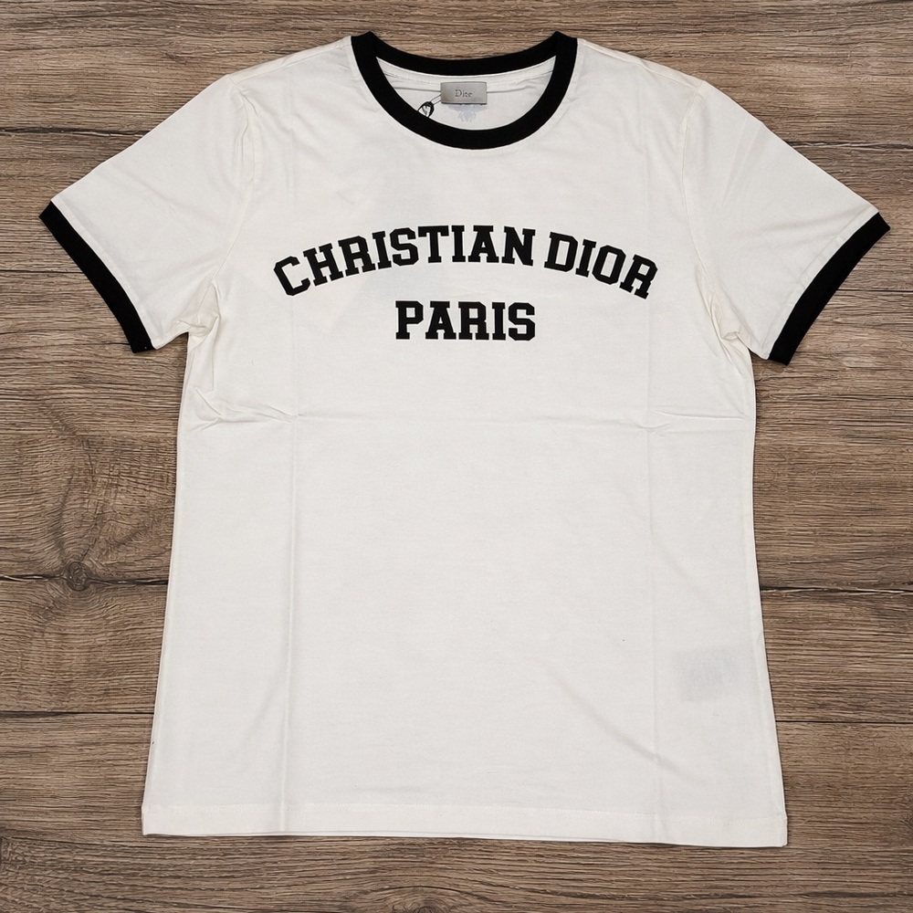 Christian Dior White & Black Cotton Linen Jersey Tee M